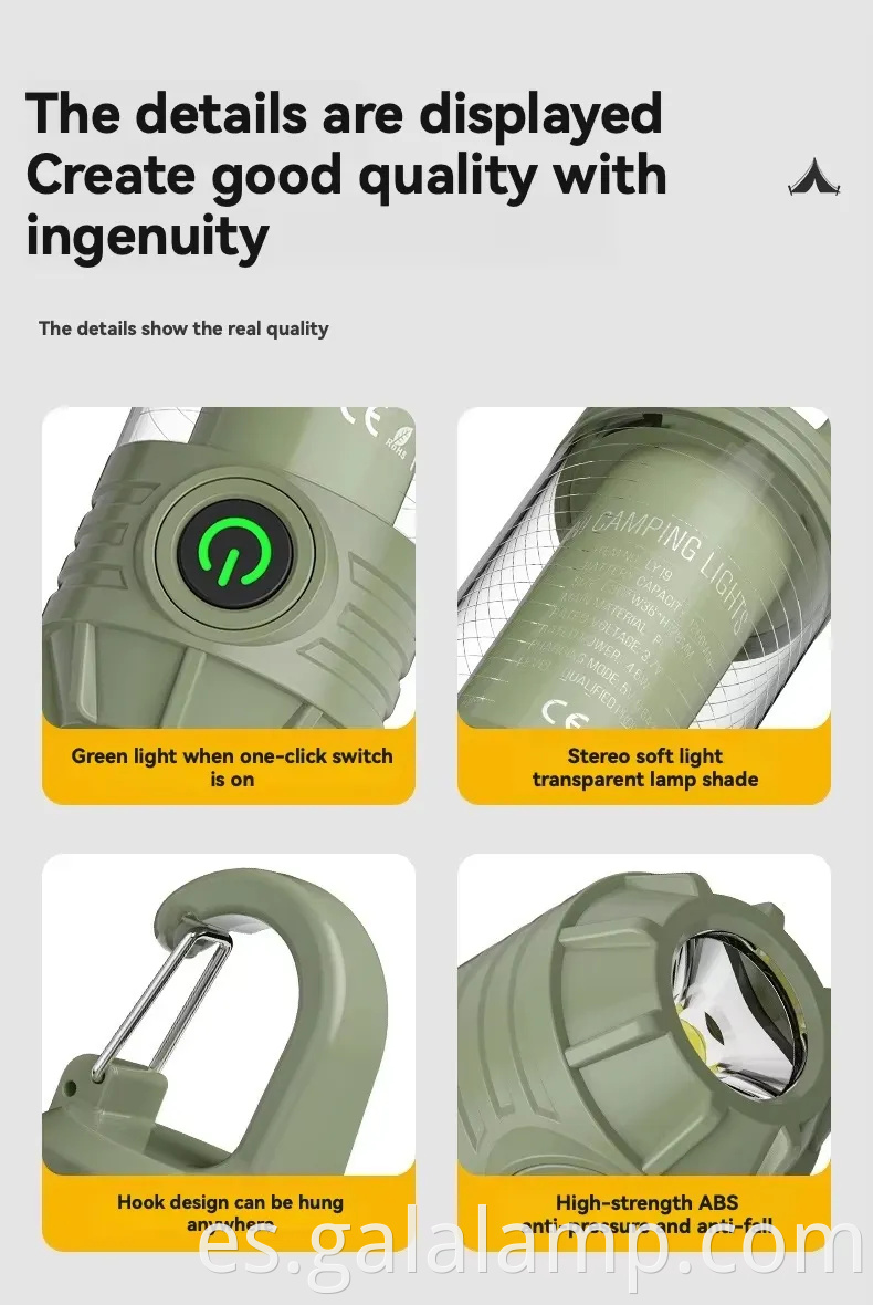 Luz de campamento al aire libre multi funcional, linterna portátil, fuerte, recargable